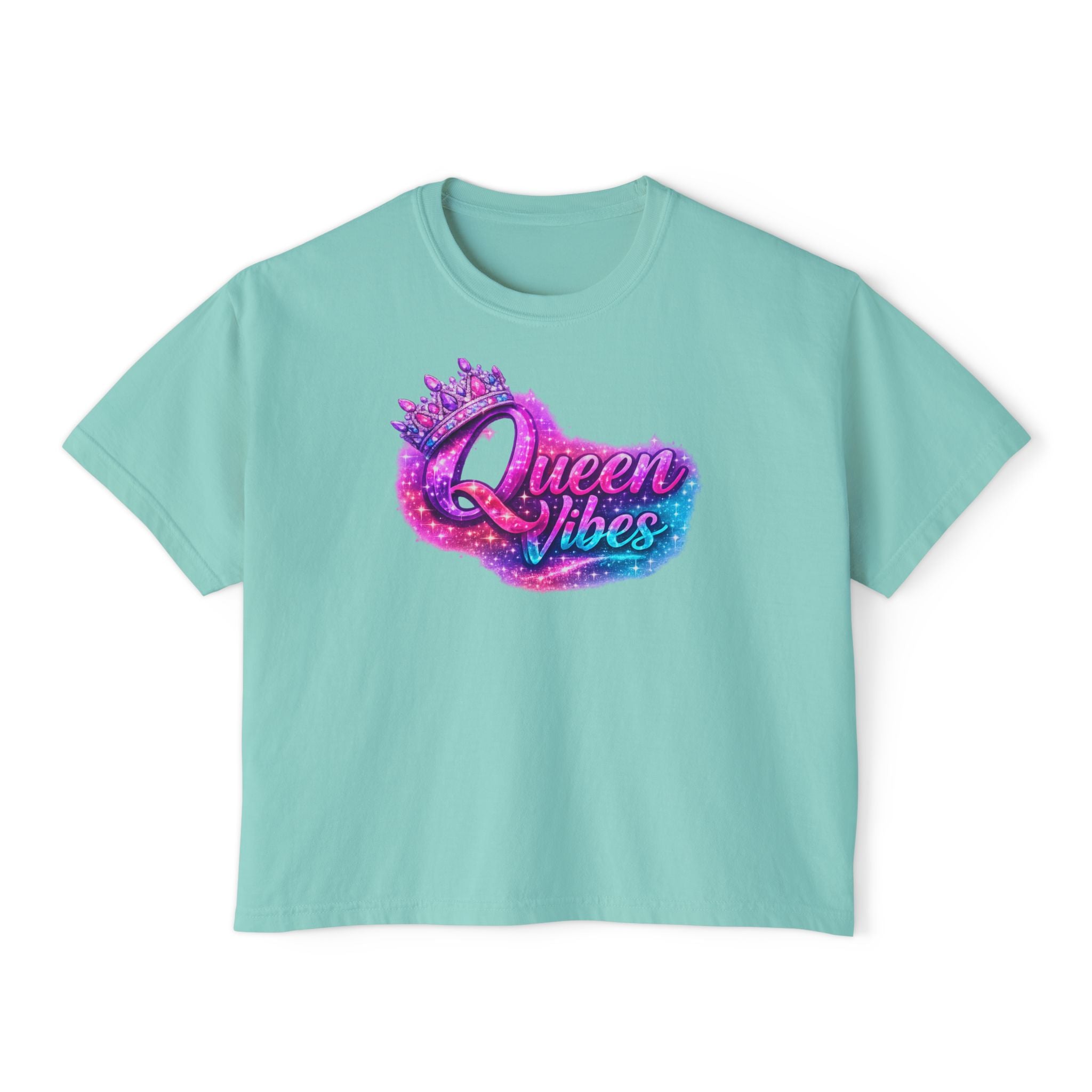Queen Vibes Boxy Tee — "Pretty Pretty" Crown Graphic Women's Crop Shirt