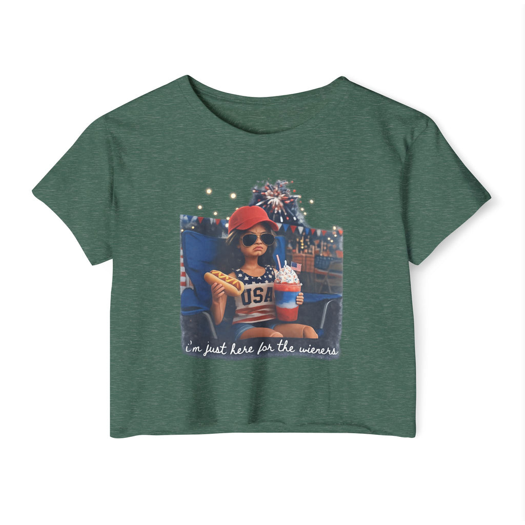 Festival Crop Top — 'I'm Just Here for the Wieners' USA Picnic Graphic