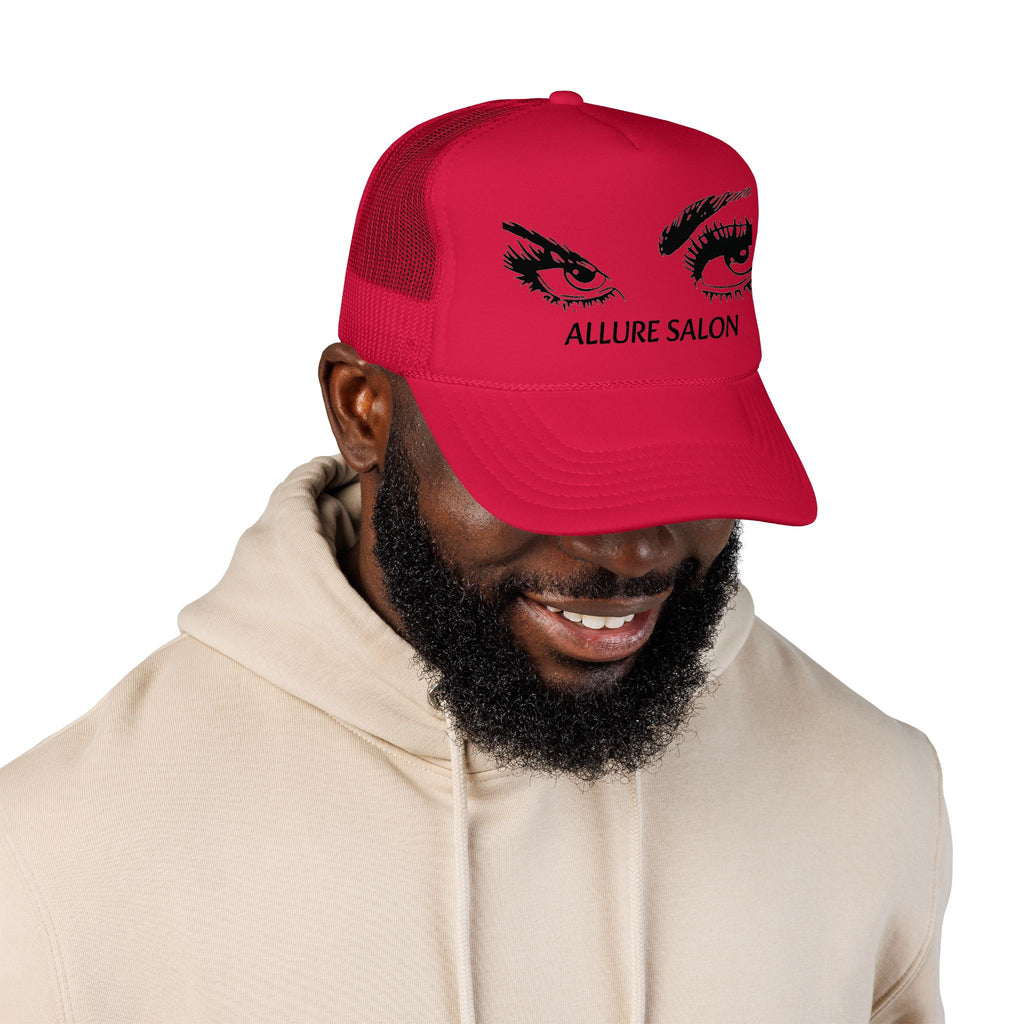 Allure Salon Trucker Hat — Embroidered Eye Logo Foam Cap