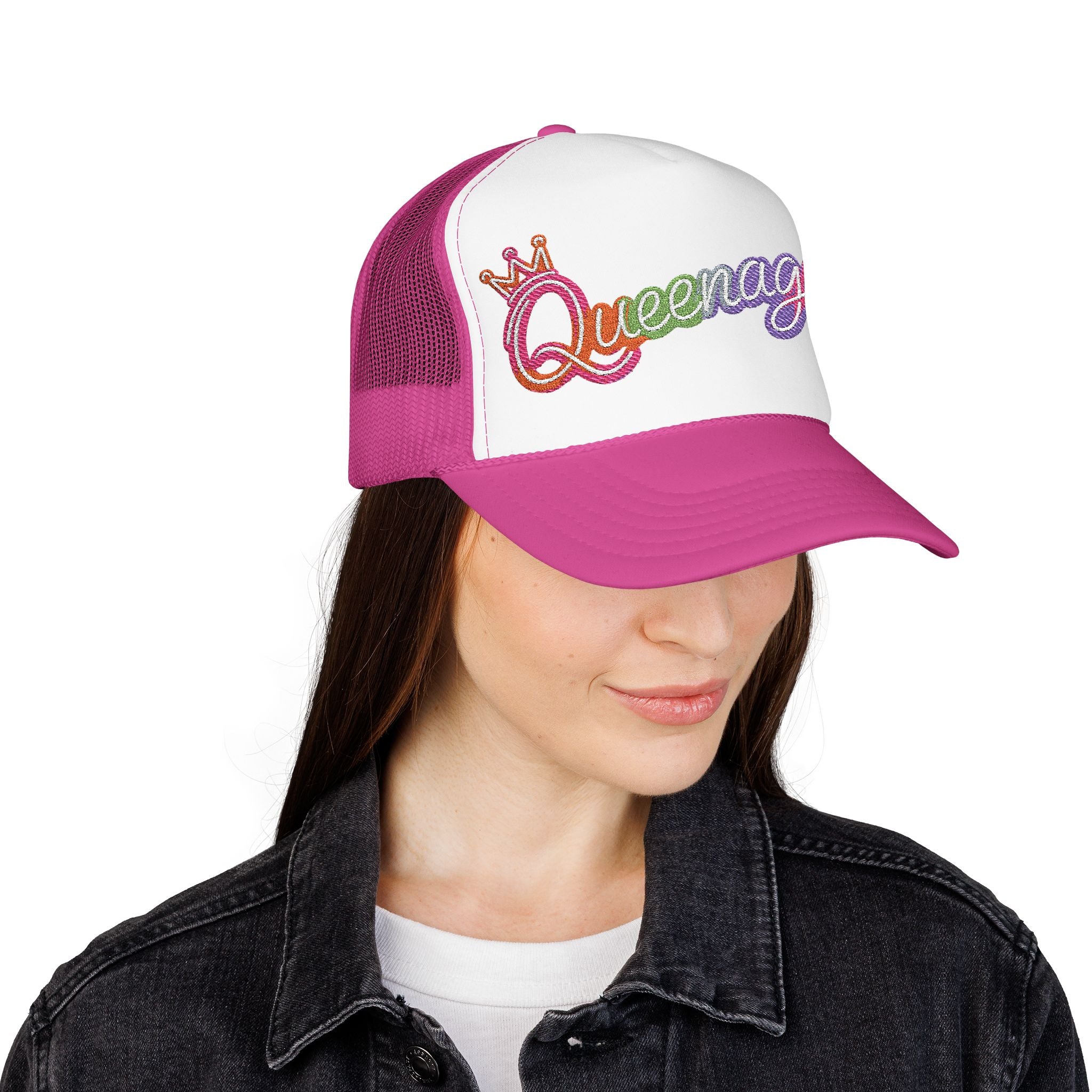 Queentager Trucker Hat — Glitter 'Queenager' Foam Mesh Cap