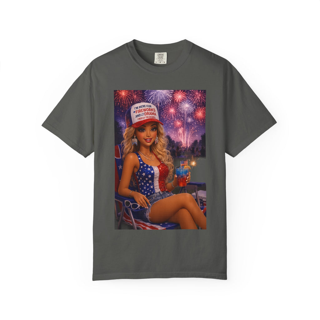 Patriotic Pin-Up Tee — "Make America Fun Again" Fireworks Fourth of July T-Shirt