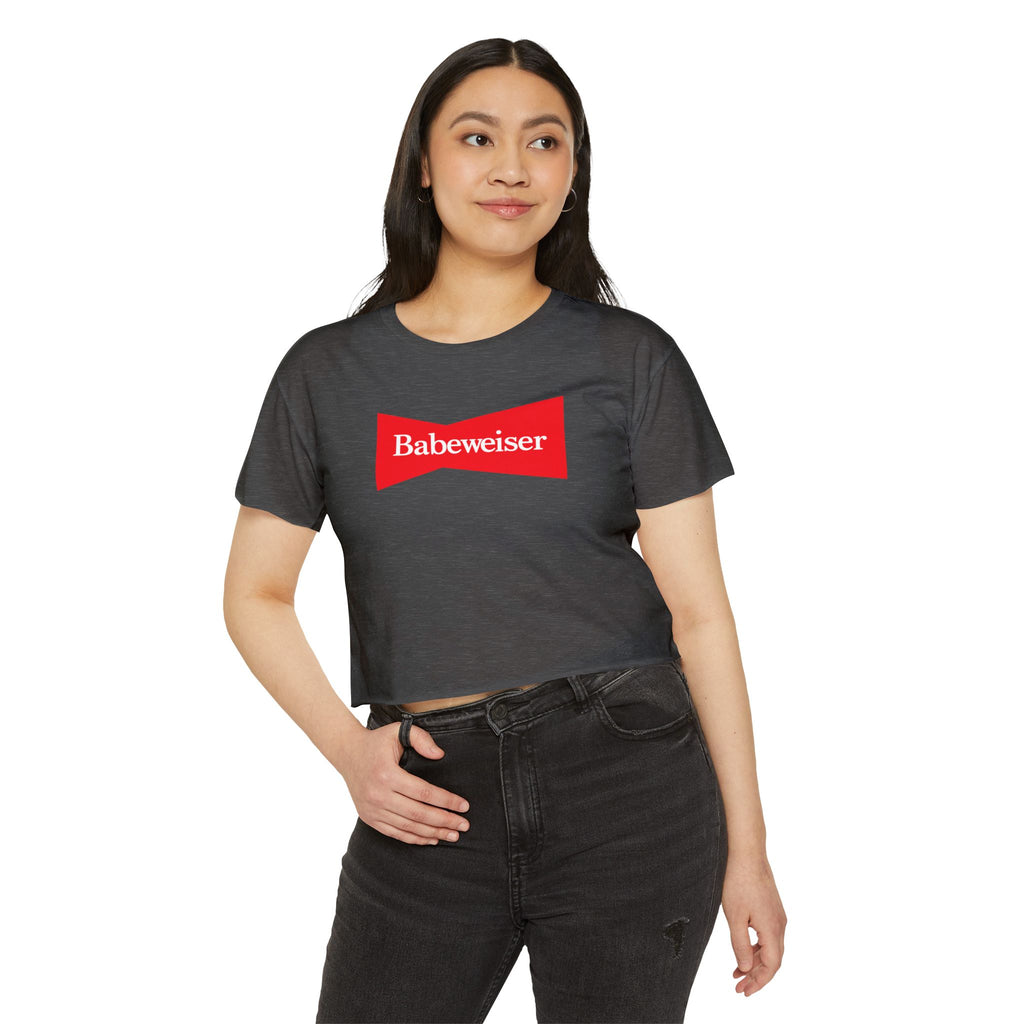 Crop Top — "Babeweiser" Red Logo Festival Tee for Women
