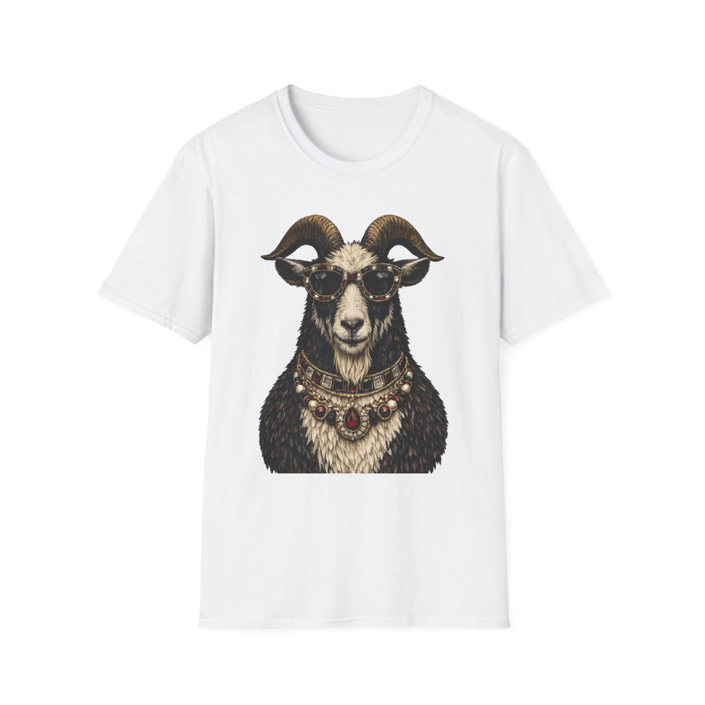 Regal Ram Portrait T-Shirt — Ornate Horned Goat Illustration Tee
