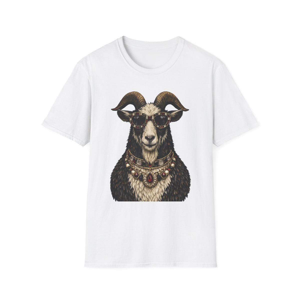 Regal Ram Portrait T-Shirt — Ornate Horned Goat Illustration Tee