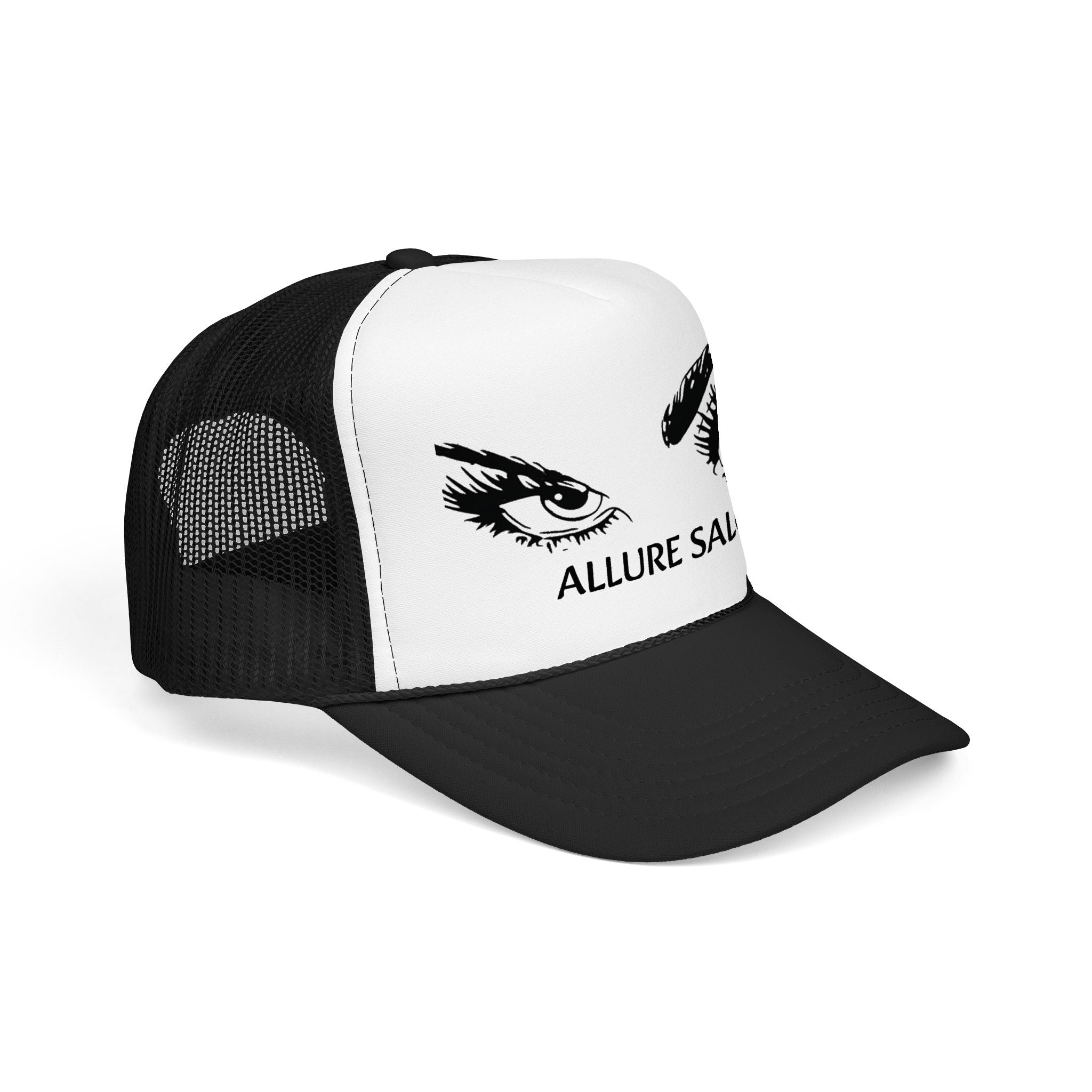 Allure Salon Trucker Hat — Embroidered Eye Logo Foam Cap