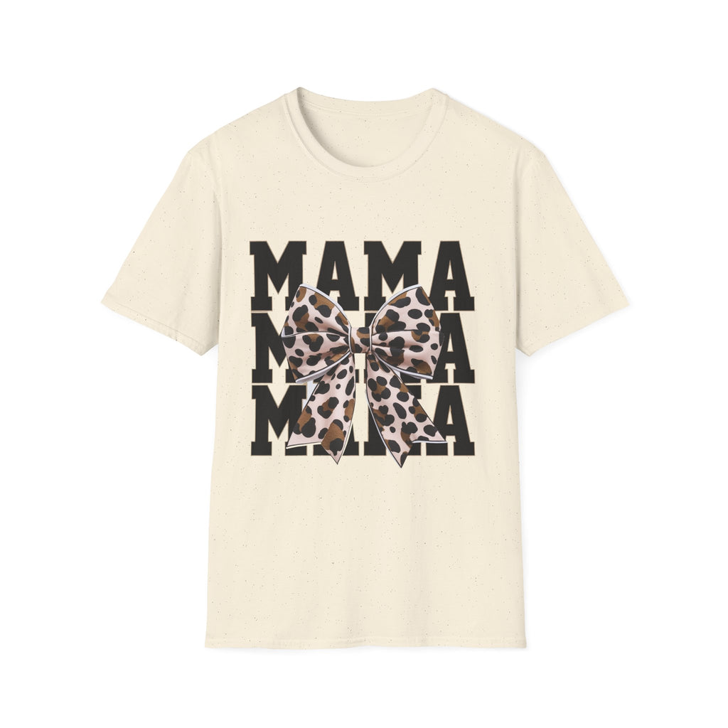 Mama Leopard Bow T-Shirt — Graphic Mama Tee for Moms, Mother's Day Gift