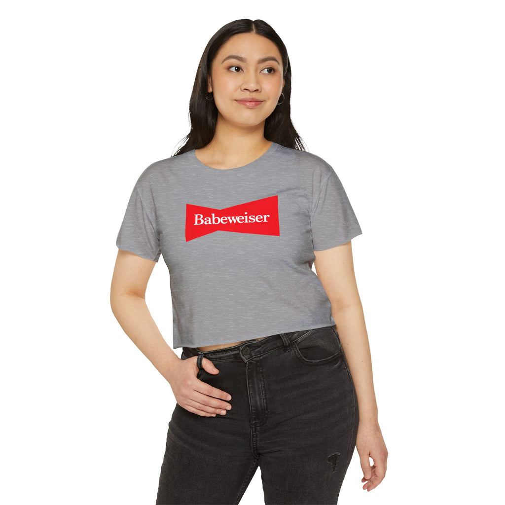 Crop Top — "Babeweiser" Red Logo Festival Tee for Women