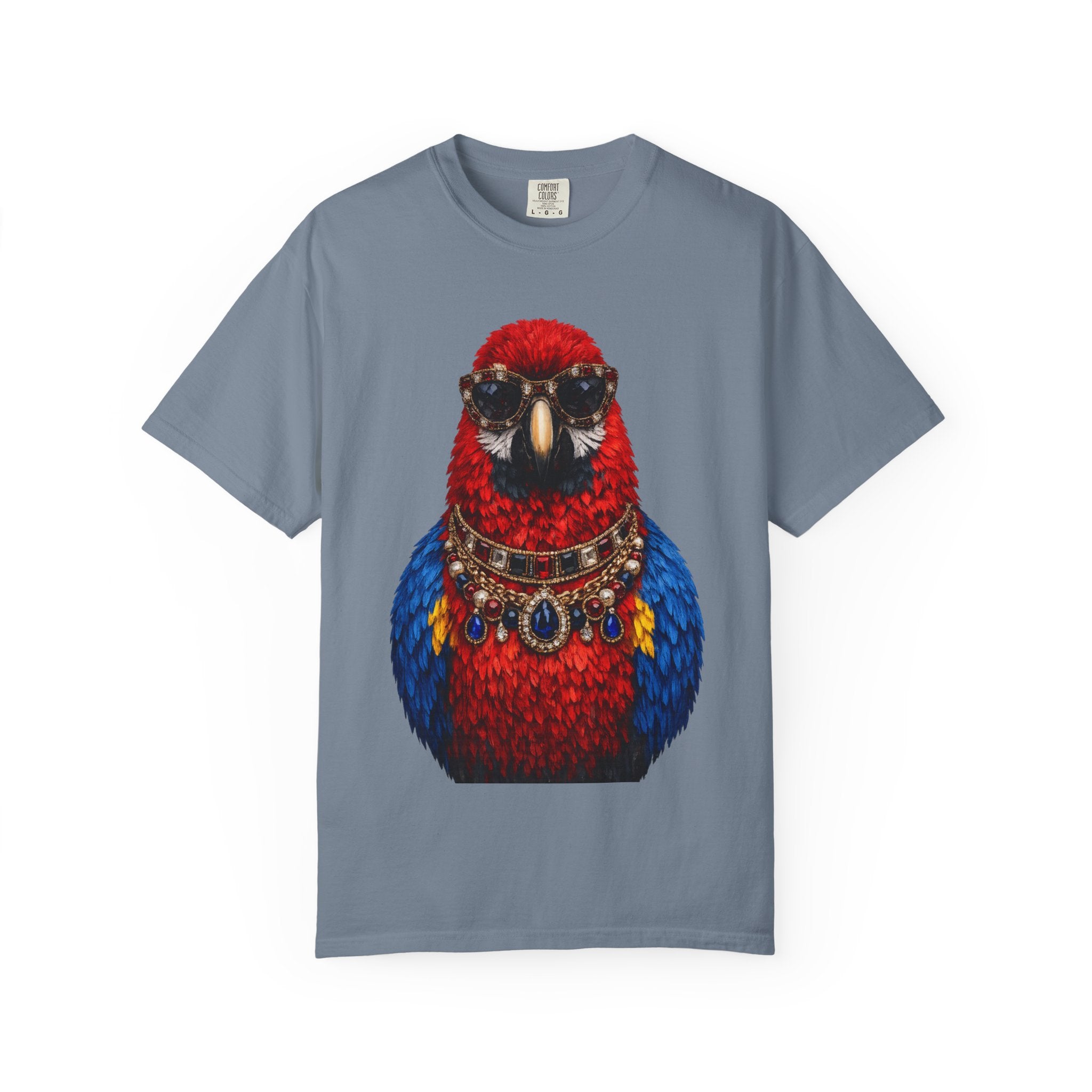 Parrot Portrait T-Shirt — Regal Red & Blue Parrot Graphic Tee