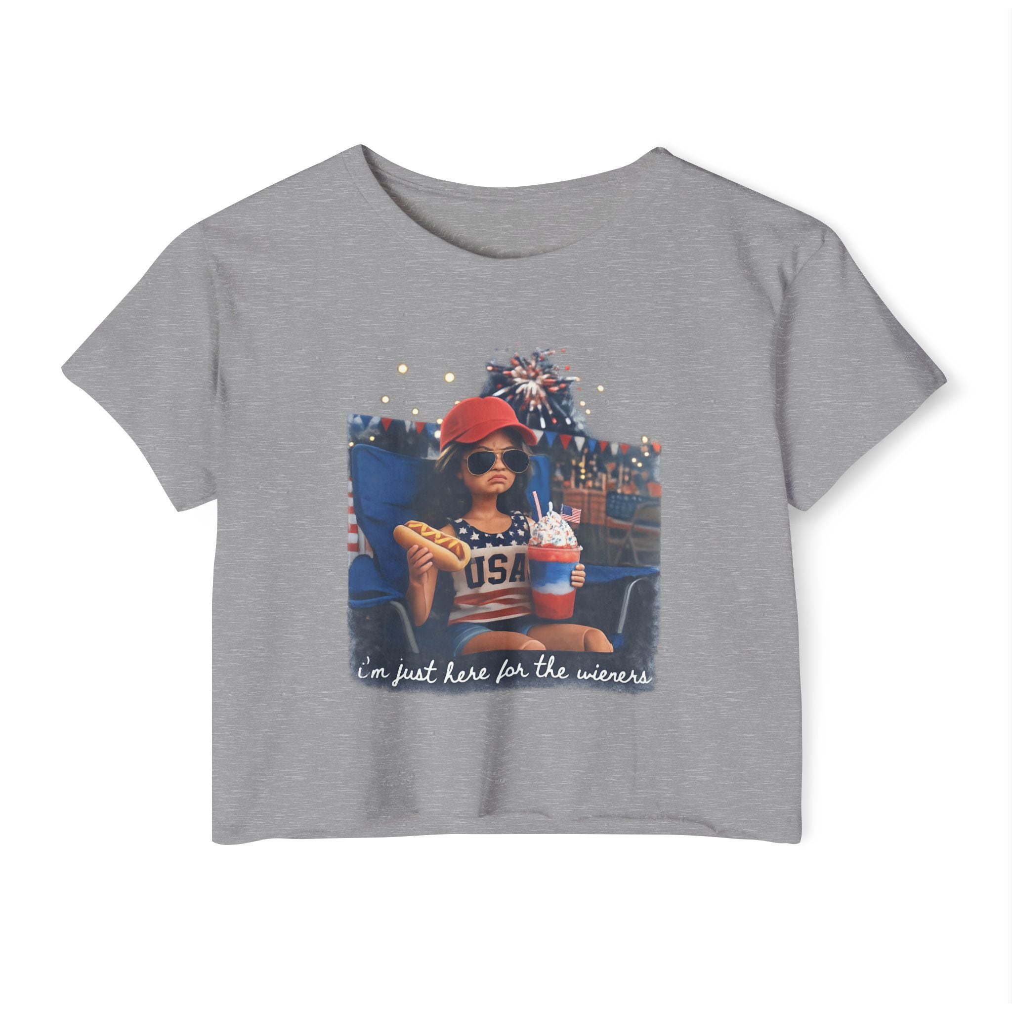 Festival Crop Top — 'I'm Just Here for the Wieners' USA Picnic Graphic