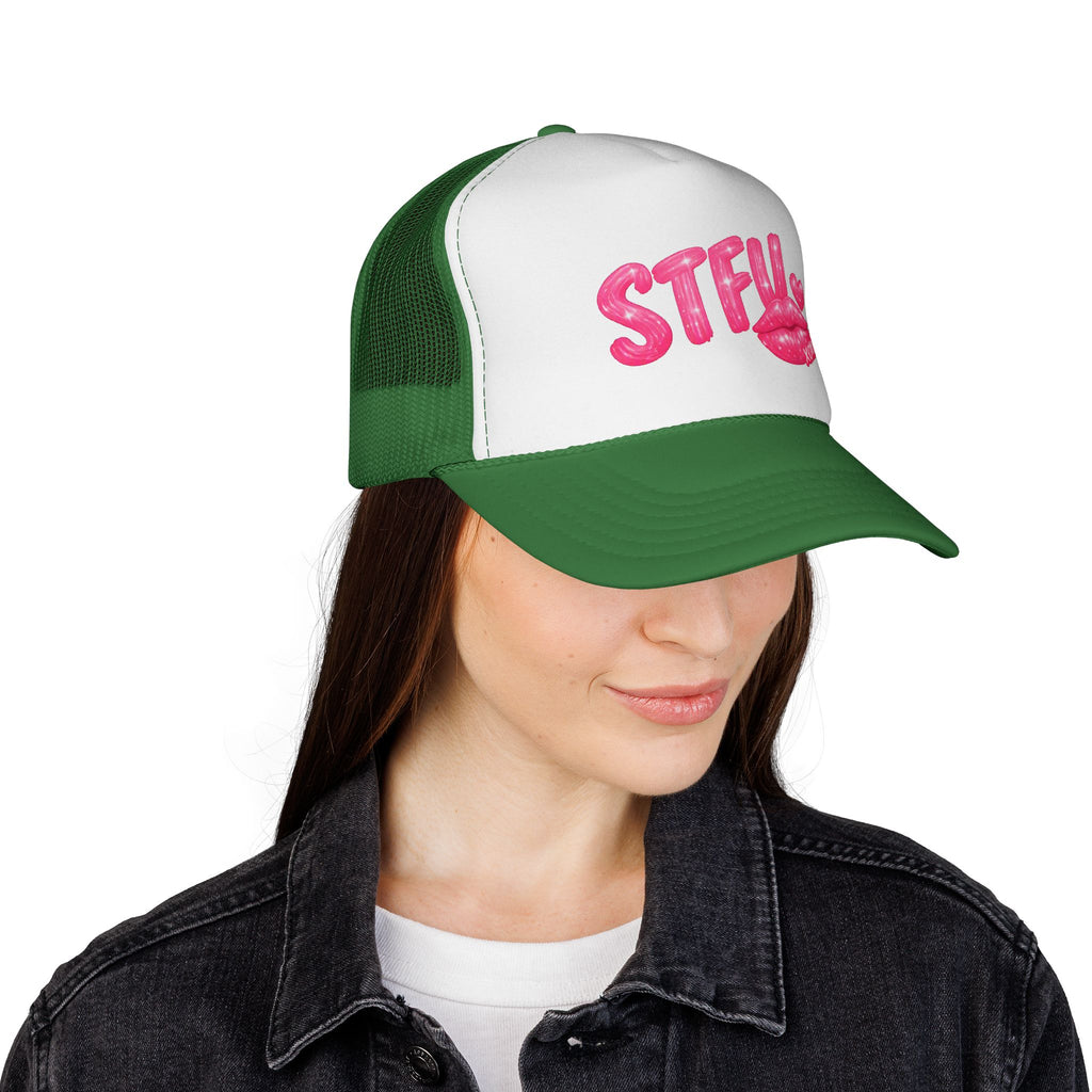 STFU Kiss Trucker Cap - Pink Lip Graphic Mesh Hat
