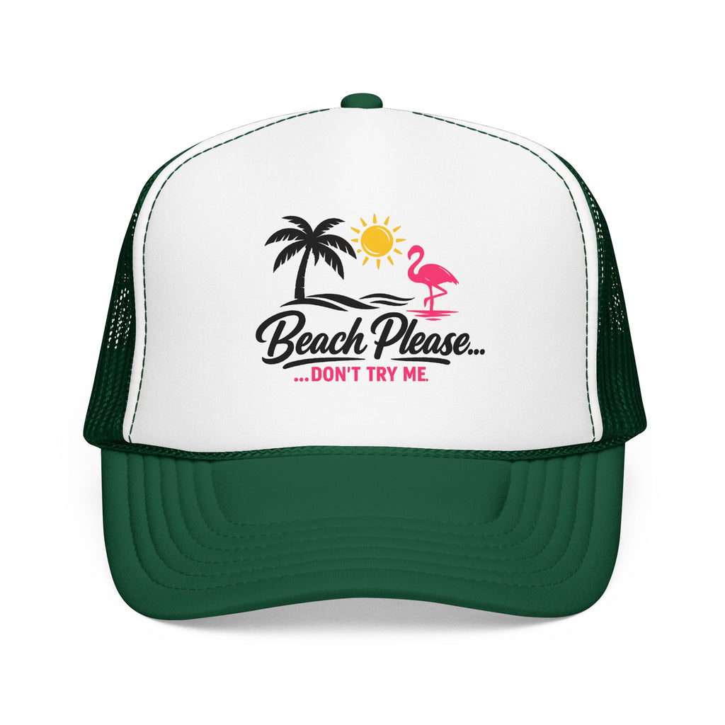 Beach Please Trucker Hat — "Don't Try Me" Tropical Flamingo Cap