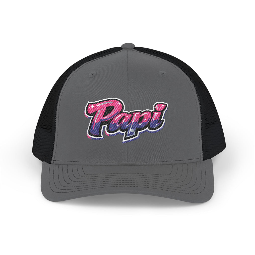 Papi Trucker Cap — Vintage Pink Script Snapback