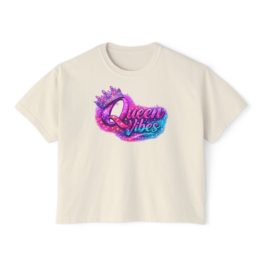 Queen Vibes Boxy Tee — "Pretty Pretty" Crown Graphic Women's Crop Shirt